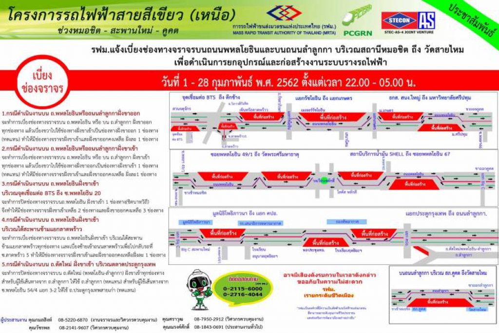 เบี่ยงจราจรสถานีรถไฟฟ้าหมอชิตถึงวัดสายไหม เริ่ม 1-28 ก.พ. นี้