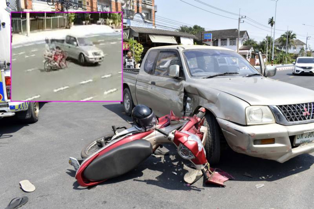 'กระบะ'ยันไม่เห็น!อยู่เลนซ้ายหักเลี้ยวกลับรถ-จยย.อัดยับ