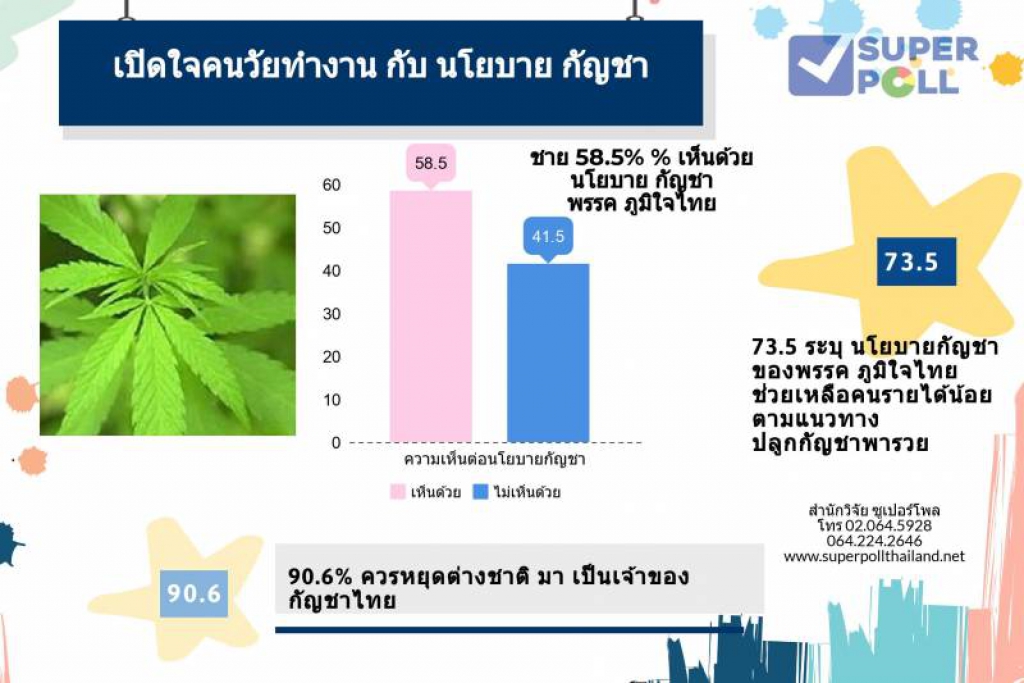 โพลชี้ปชช.สนับสนุนนโยบายกัญชาของพรรคภูมิใจไทย