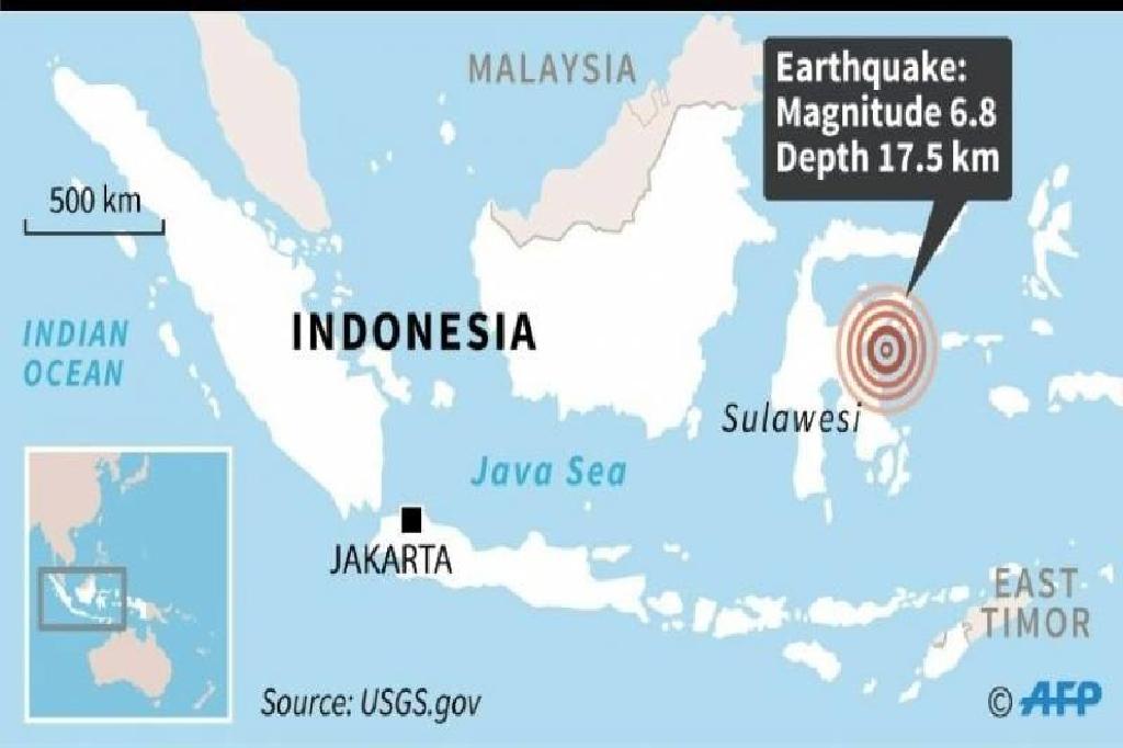 อินโดนีเซียแผ่นดินไหวรุนแรง6.8แมกนิจูด