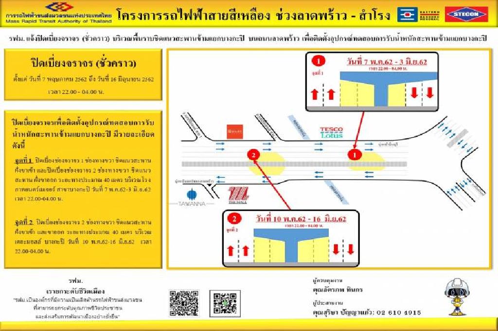 ปิดจราจร (ชั่วคราว) แนวสะพานข้ามแยกบางกะปิ