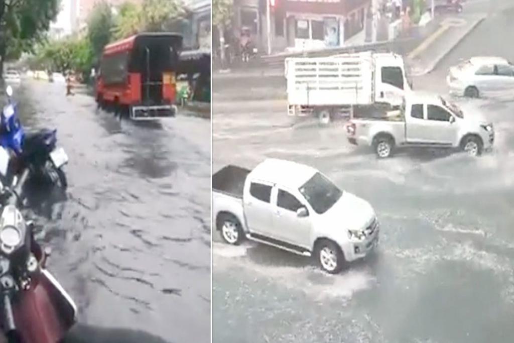 ฝนถล่ม เมืองกรุง ถ.จันทน์ น้ำท่วม สูงถึงฟุตปาธ แยกอโศก น้ำรอระบาย