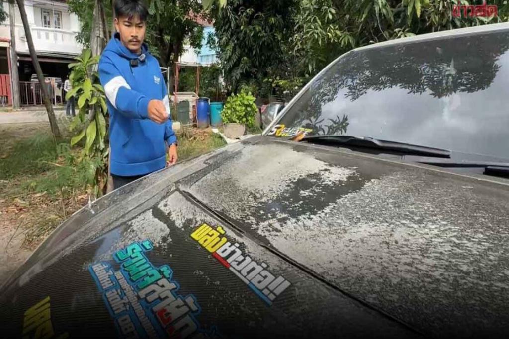 วอนล่าตัว จยย.สาดสารเคมีใส่รถกระบะสีลอกทั้งคัน วงจรปิดจับภาพชัด ตั้งใจก่อเหตุ